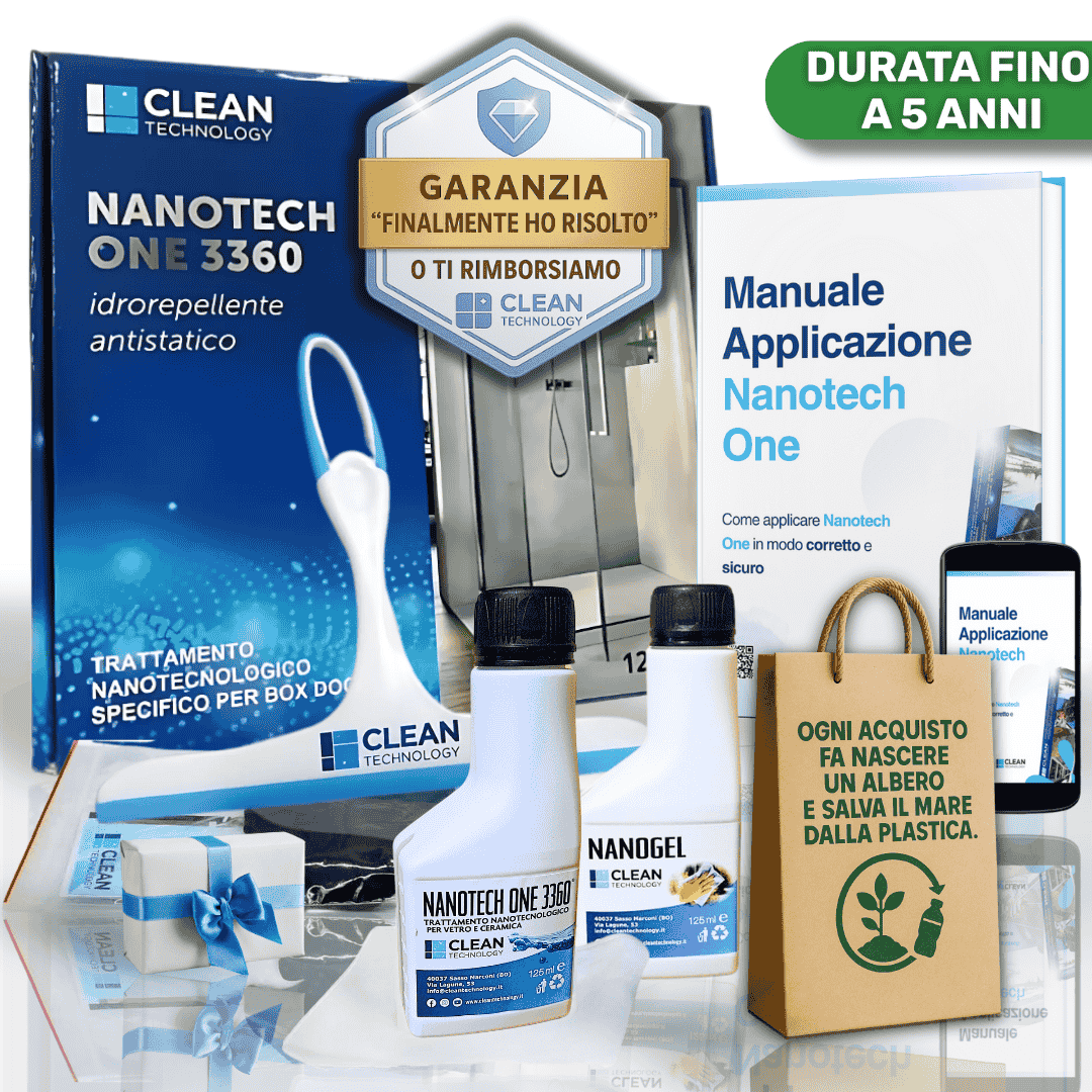 🏠 Kit CASA Nanogel + Nanotech One 3360 -Liberati dallo stress delle pulizie. Vetro box doccia perfetto fino a 5 anni