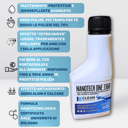 NANOTECH ONE 3360- TRATTAMENTO NANOTECNOLOGICO VETRI E CERAMICHE-125 ml - SCONTATO 35%